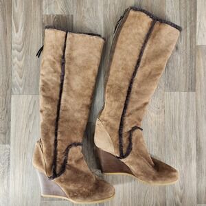 J.‎ Crew Suede Wedge Knee High Boots Womens Size 10 Made in Italy Sherpa Lined